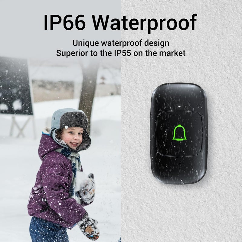 LeadGo Doorkit Wireless Doorbell with 2 Receivers IP66 Waterproof 1000 Feet with 32 Chimes 115dB 7 volume levels Mute Mode & LED Flash Doorbell Ringer Wireless for Kids Room Teachers Classroom Home Office - Image 4